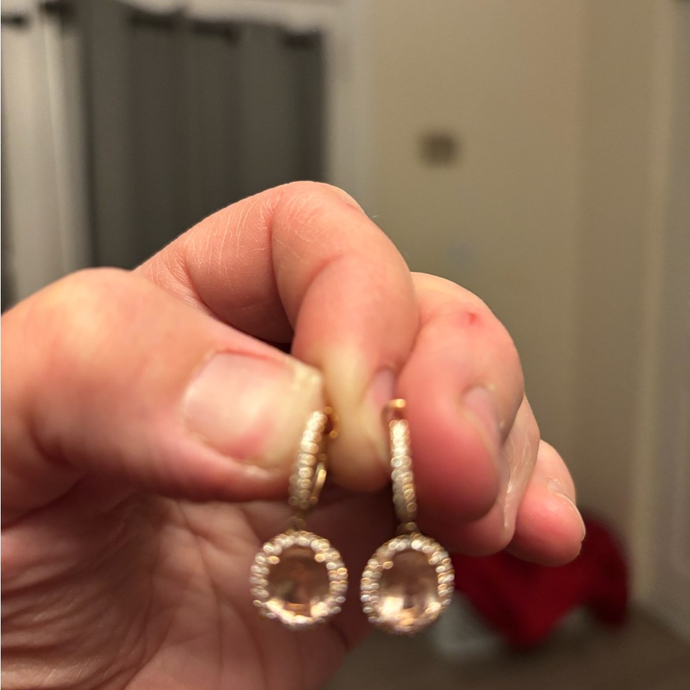 Rose gold, diamonds surrounding, and morganite earrings, 14k - Picture 4 of 5